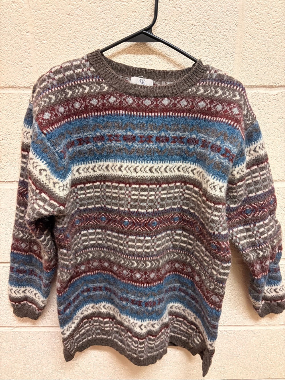Cozy Fair Isle Knit Sweater in Brown, Blue & Cream